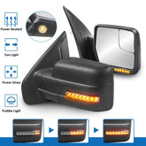 Black Power Heated Side View Mirrors for 2004-2014 Ford F150 w/ Sequential Turn Light, Puddle Light